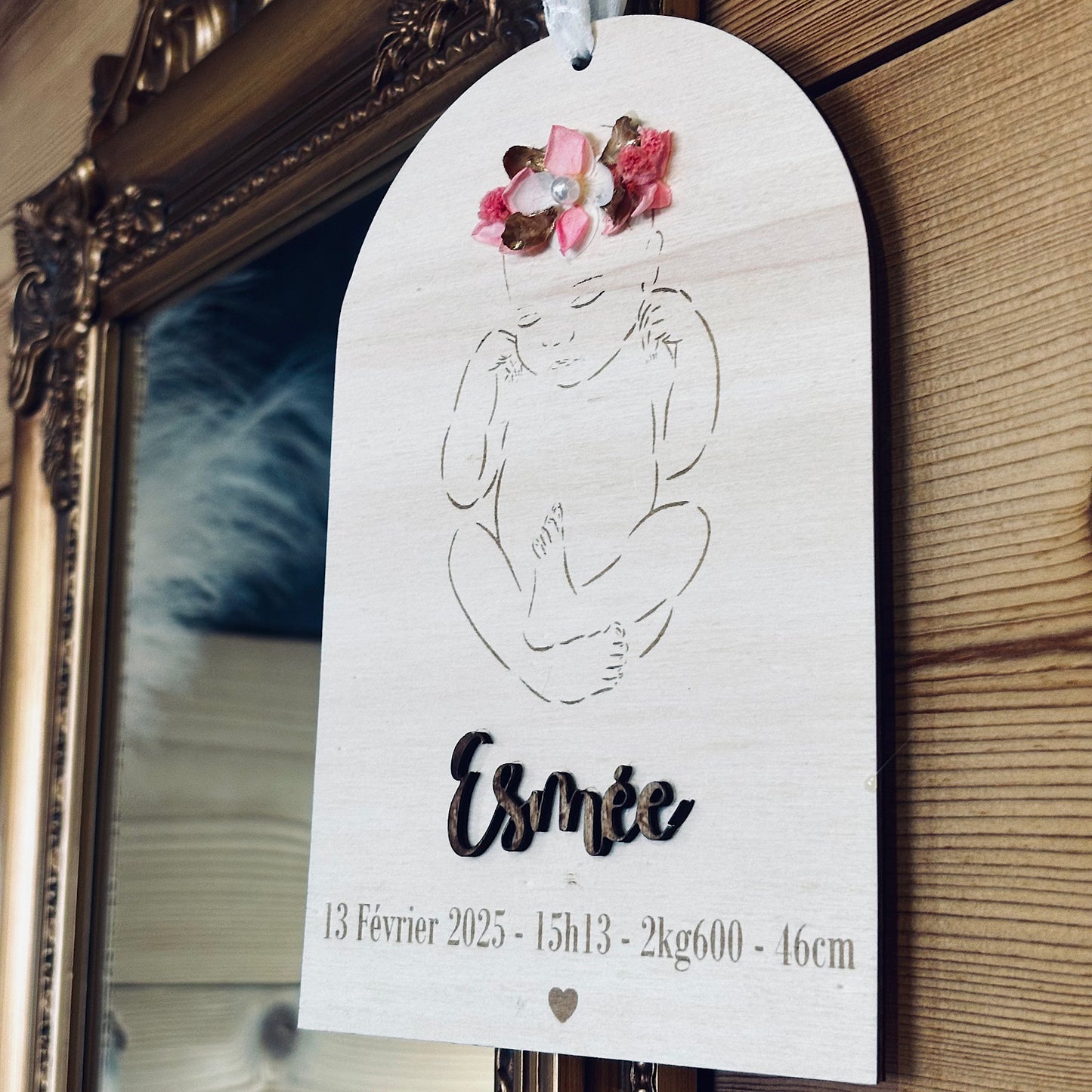Panneau Bébé couronne fleurie informations de Naissance