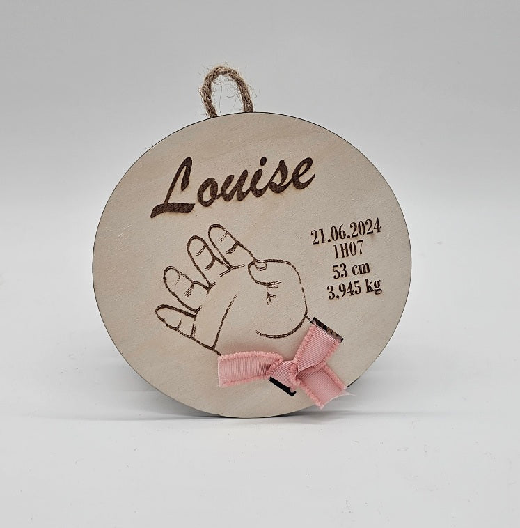 CREATION: Plaque de Naissance ronde bois à gravée