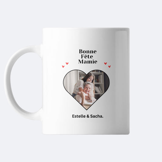 Mug Cœur photo "Bonne fête Mamie"