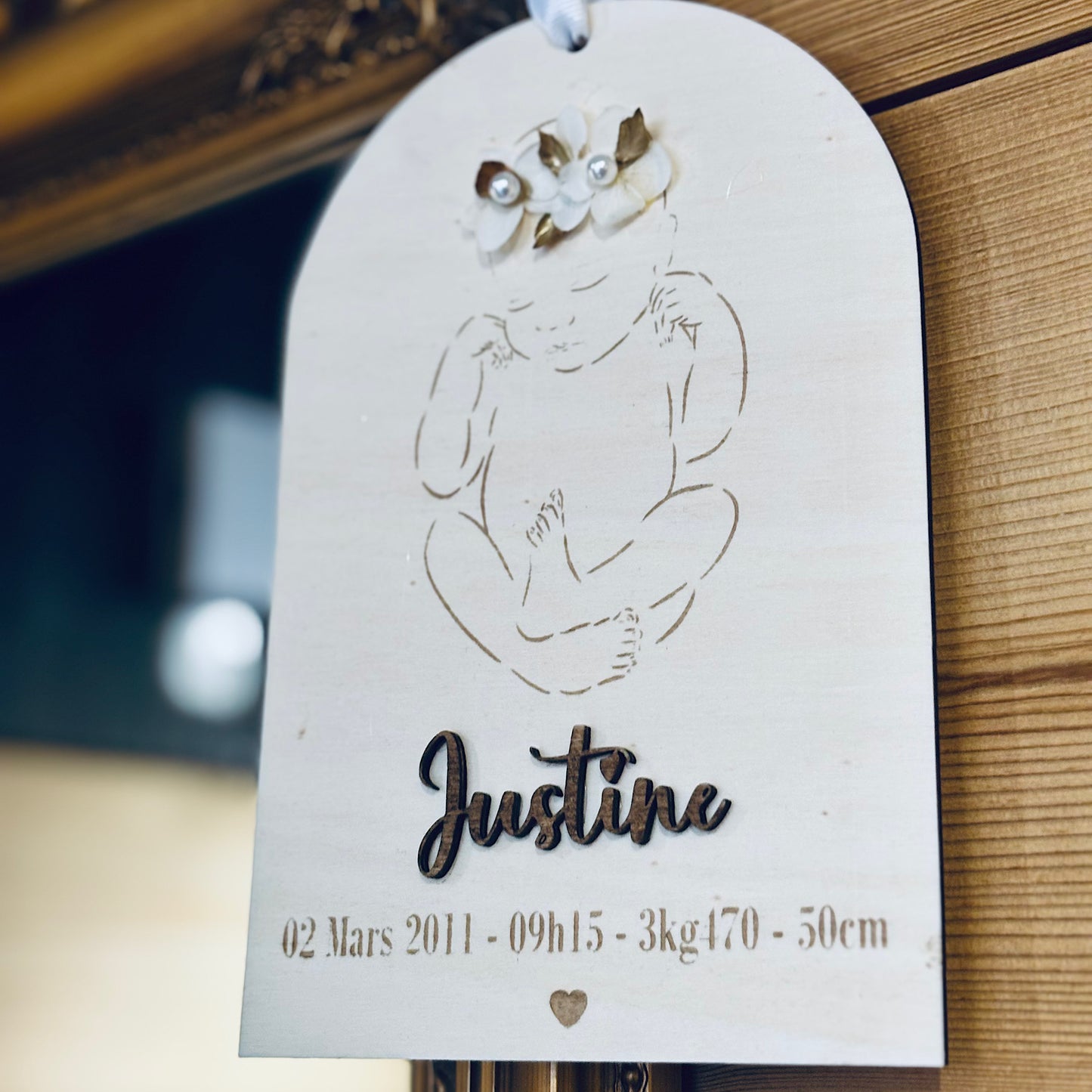 Panneau Bébé couronne fleurie informations de Naissance